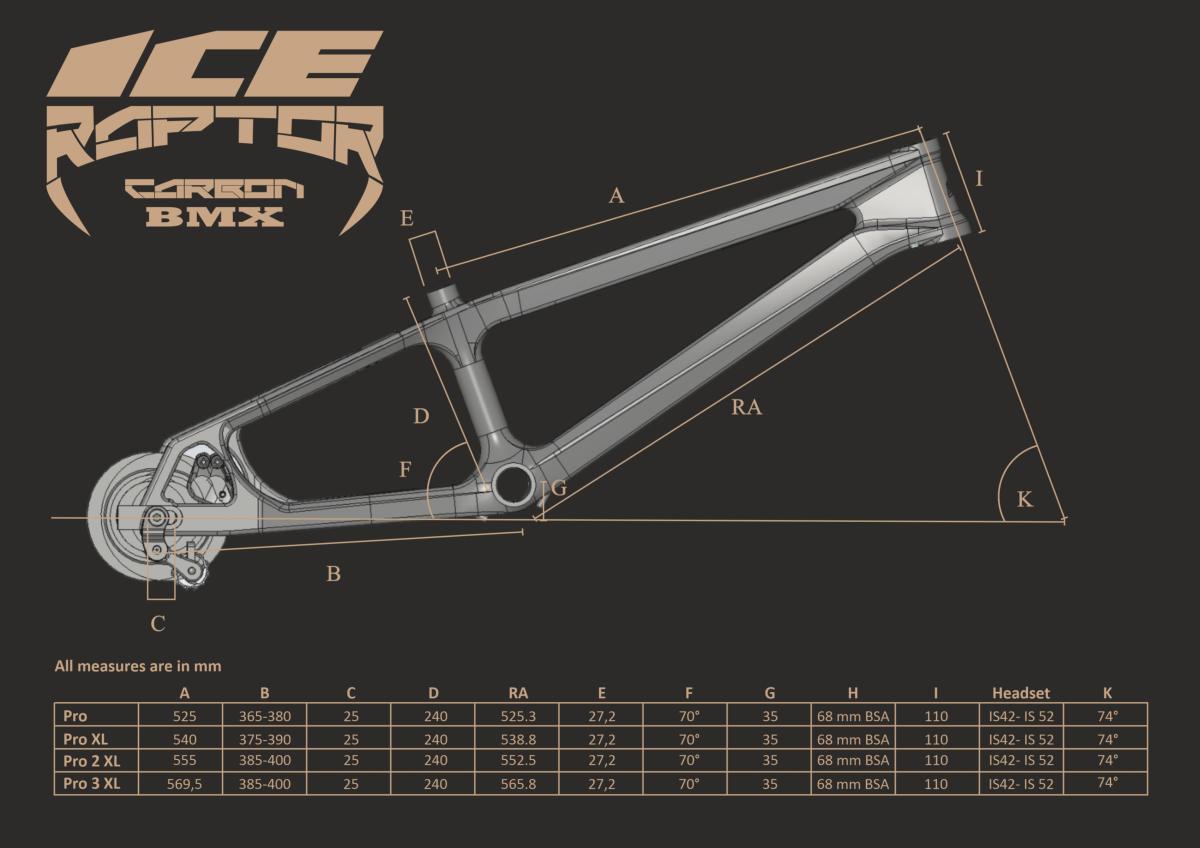 Cadre BMX carbone ICE RAPTOR Noir / Rouge Hot Chili PRO 3 XL