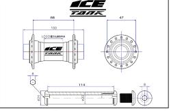 Moyeu Avant BMX ICE TANK Ø 20mm 36 Trous Noir (+ AXE 20mm / 114 mm + 3 SPACERS)